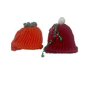 Handmade Newborn Knit Hats Set Of 2 Holiday & Pumpkin Theme